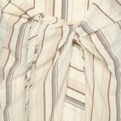 Brunello Cucinelli Cream Stripe Print Cotton Blend Long Skirt S