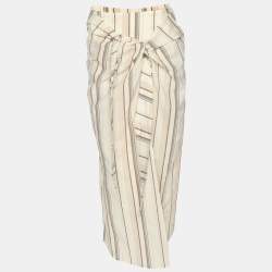 Brunello Cucinelli Cream Stripe Print Cotton Blend Long Skirt S
