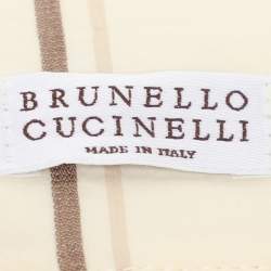 Brunello Cucinelli Cream Stripe Print Cotton Blend Long Skirt S
