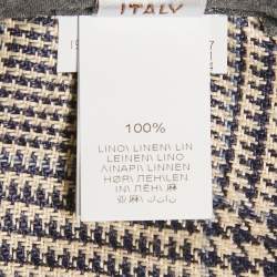 Pre Owned Brunello Cucinelli Cream Houndstooth Linen Wide-Leg Trousers M