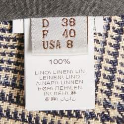 Pre Owned Brunello Cucinelli Cream Houndstooth Linen Wide-Leg Trousers M