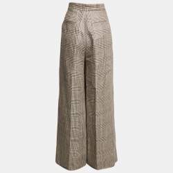 Pre Owned Brunello Cucinelli Cream Houndstooth Linen Wide-Leg Trousers M