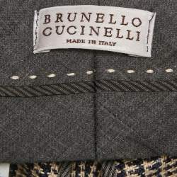 Pre Owned Brunello Cucinelli Cream Houndstooth Linen Wide-Leg Trousers M