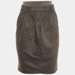 Brunello Cucinelli Brown Wool Elasticated Waist Pencil Skirt M
