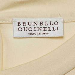 Pre Owned Brunello Cucinelli Beige Cotton Knit Brooch Detail Sweater XL
