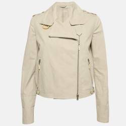 Pre Owned Brunello Cucinelli Grey Cotton Zip-Up Biker Jacket M