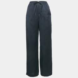 Brunello Cucinelli Navy Blue Monili Detail Satin Wide-Leg Trousers M