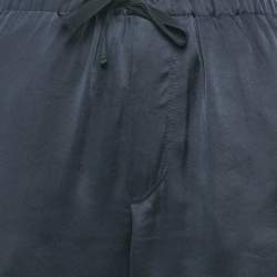 Brunello Cucinelli Navy Blue Monili Detail Satin Wide-Leg Trousers M