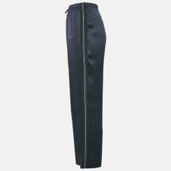 Brunello Cucinelli Navy Blue Monili Detail Satin Wide-Leg Trousers M
