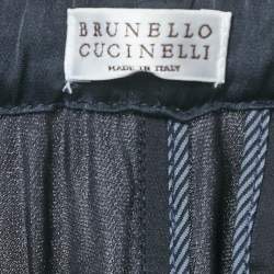Brunello Cucinelli Navy Blue Monili Detail Satin Wide-Leg Trousers M
