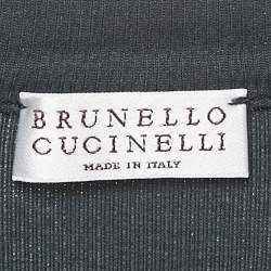 Brunello Cucinelli Blue Rib Knit Monili Detail Sleeveless Top S