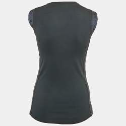 Brunello Cucinelli Blue Rib Knit Monili Detail Sleeveless Top S