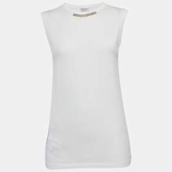 Brunello Cucinelli White Monili Detail Jersey Sleeveless T-Shirt M