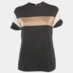 Brunello Cucinelli Black Satin Jersey Monili Detail Top XS