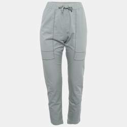 Pre Owned Brunello Cucinelli  Blue Gabardine Monili Detail Trousers S