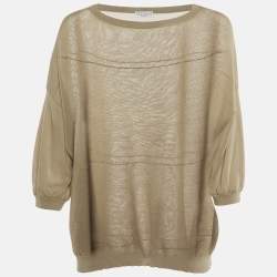 Brunello Cucinelli Beige Cotton Knit Monili Detail Jumper L