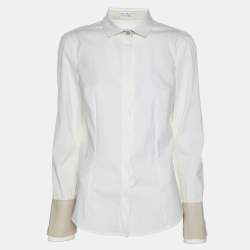 Brunello Cucinelli Off White Jersey Silk Embellished Button Front Shirt XS
