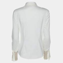Brunello Cucinelli Off White Jersey Silk Embellished Button Front Shirt XS