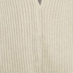 Pre Owned Brunello Cucinelli Grey Cashmere Rib Monile Hooded Cardigan S