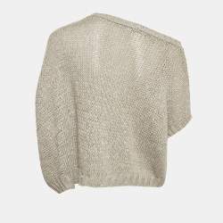 Pre Owned Brunello Cucinelli Grey Sequin Rib Knit Short Sleeve Sweater L
