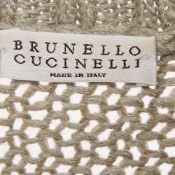 Pre Owned Brunello Cucinelli Grey Sequin Rib Knit Short Sleeve Sweater L