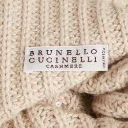 Pre Owned Brunello Cucinelli Beige Sequin Rib Knit Turtle Neck Sweater L