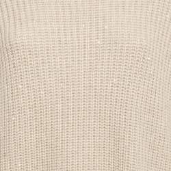 Pre Owned Brunello Cucinelli Beige Sequin Rib Knit Turtle Neck Sweater L