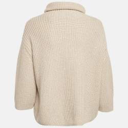 Pre Owned Brunello Cucinelli Beige Sequin Rib Knit Turtle Neck Sweater L