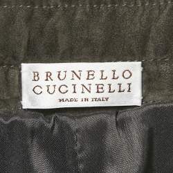 Pre Owned Brunello Cucinelli Olive Green Suede Zipper Detail Trouser M