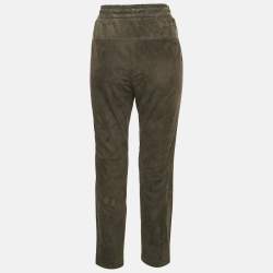 Pre Owned Brunello Cucinelli Olive Green Suede Zipper Detail Trouser M