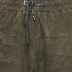 Pre Owned Brunello Cucinelli Olive Green Suede Zipper Detail Trouser M