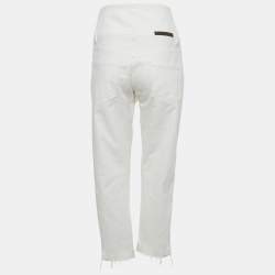 Pre Owned Brunello Cucinelli White Denim Wrap Straight Raw Edge Jeans S Waist 30"
