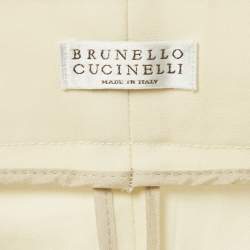 Pre Owned Brunello Cucinelli Cream Cotton Monili Belt Detail Trousers M Waist 32"