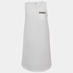 Pre Owned Brunello Cucinelli White Jersey Monili Pocket Detail Sleeveless Mini Dress L