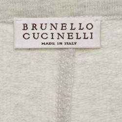 Pre Owned Brunello Cucinelli Grey Cotton Jersey Ruffled Monili Pocket Detail Sweatshirt XS