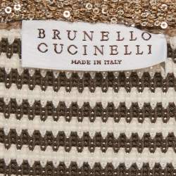 Pre Owned Brunello Cucinelli Brown Stripe Knit Embellished Sweater M