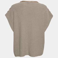 Pre Owned Brunello Cucinelli Brown Stripe Knit Embellished Sweater M