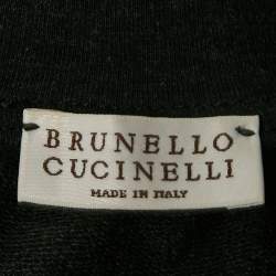 Pre Owned Brunello Cucinelli Charcoal Grey Cotton Knit Monili Trim Detail Shift Dress L