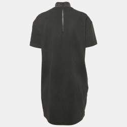 Pre Owned Brunello Cucinelli Charcoal Grey Cotton Knit Monili Trim Detail Shift Dress L