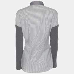 Pre Owned Brunello Cucinelli Grey/Off White Pin Stripe Cotton and Cashmere Long Sleeve Shirt M