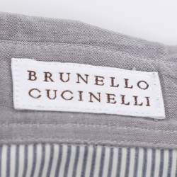 Pre Owned Brunello Cucinelli Grey/Off White Pin Stripe Cotton and Cashmere Long Sleeve Shirt M