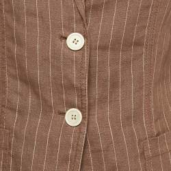 Pre Owned Brunello Cucinelli Brown Stripe Linen Single Breasted Blazer M