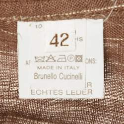 Pre Owned Brunello Cucinelli Brown Stripe Linen Single Breasted Blazer M
