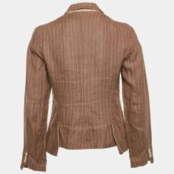 Pre Owned Brunello Cucinelli Brown Stripe Linen Single Breasted Blazer M