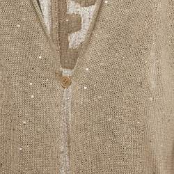 Pre Owned Brunello Cucinelli Tan Sequin Embellished Cotton Knit Hoodie XS