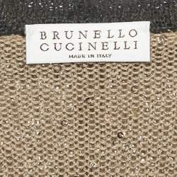 Pre Owned Brunello Cucinelli Tan Sequin Embellished Cotton Knit Hoodie XS