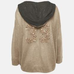 Pre Owned Brunello Cucinelli Tan Sequin Embellished Cotton Knit Hoodie XS