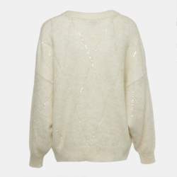 Pre Owned Brunello Cucinelli Cream Sequin Embellished Wool Jumper S