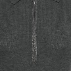 Pre Owned Brunello Cucinelli Dark Grey Wool Embellished Trim Sweater Midi Dress S