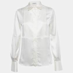 Pre Owned Brunello Cucinelli White Silk Satin Button Front Blouse S